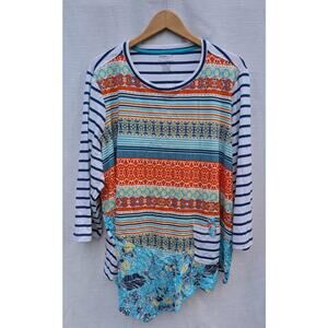 Westbound Woman Women's Colorful Asymmetrical Tunic Top Sz 3X Boho Chic Eclectic